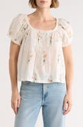 ELIE ELIE TAHARI Floral Puff Sleeve Cotton Top