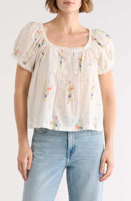 ELIE ELIE TAHARI Floral Puff Sleeve Cotton Top