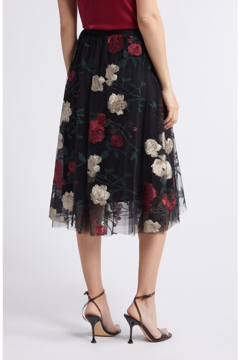Virginia Floral Midi Skirt, Alternate, color, BLACK