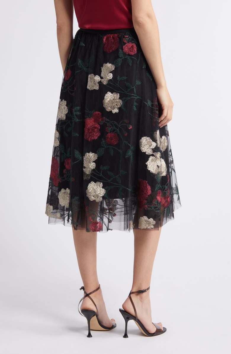 NIKKI LUND Virginia Floral Midi Skirt, Alternate, color, Black
