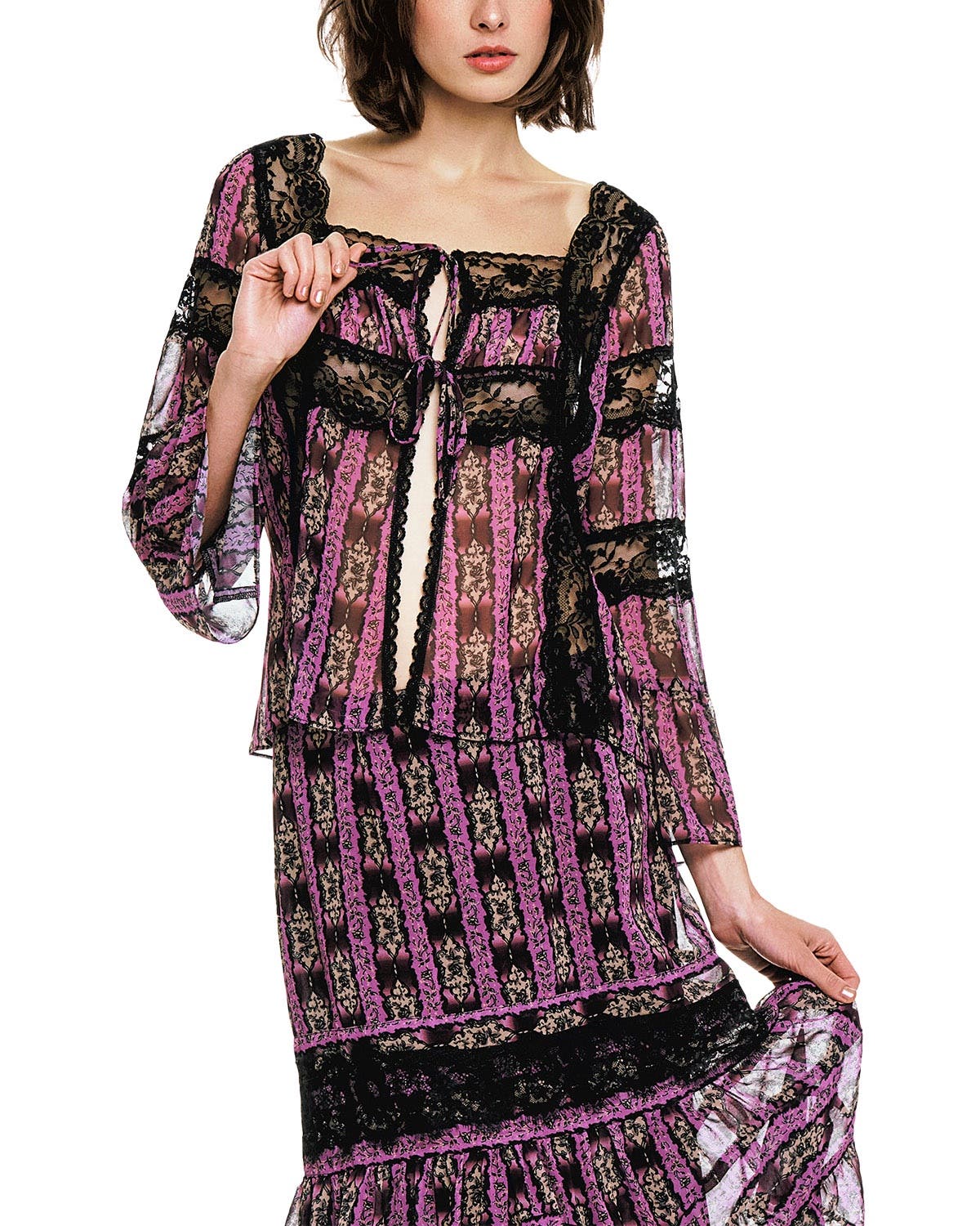 Cameo Stripe Print Tie Blouse
