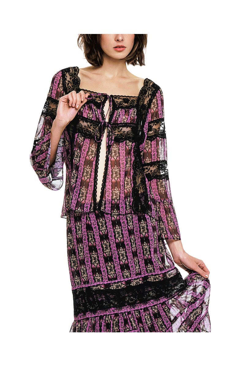 Anna Sui Cameo Stripe Print Tie Blouse, Main, color, Orchid