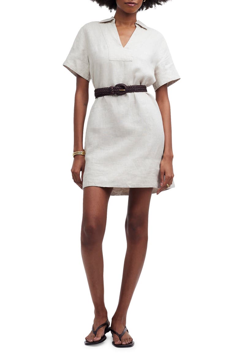 Johnny Collar V-Neck Linen Minidress, Main, color, NATURAL UNDYED