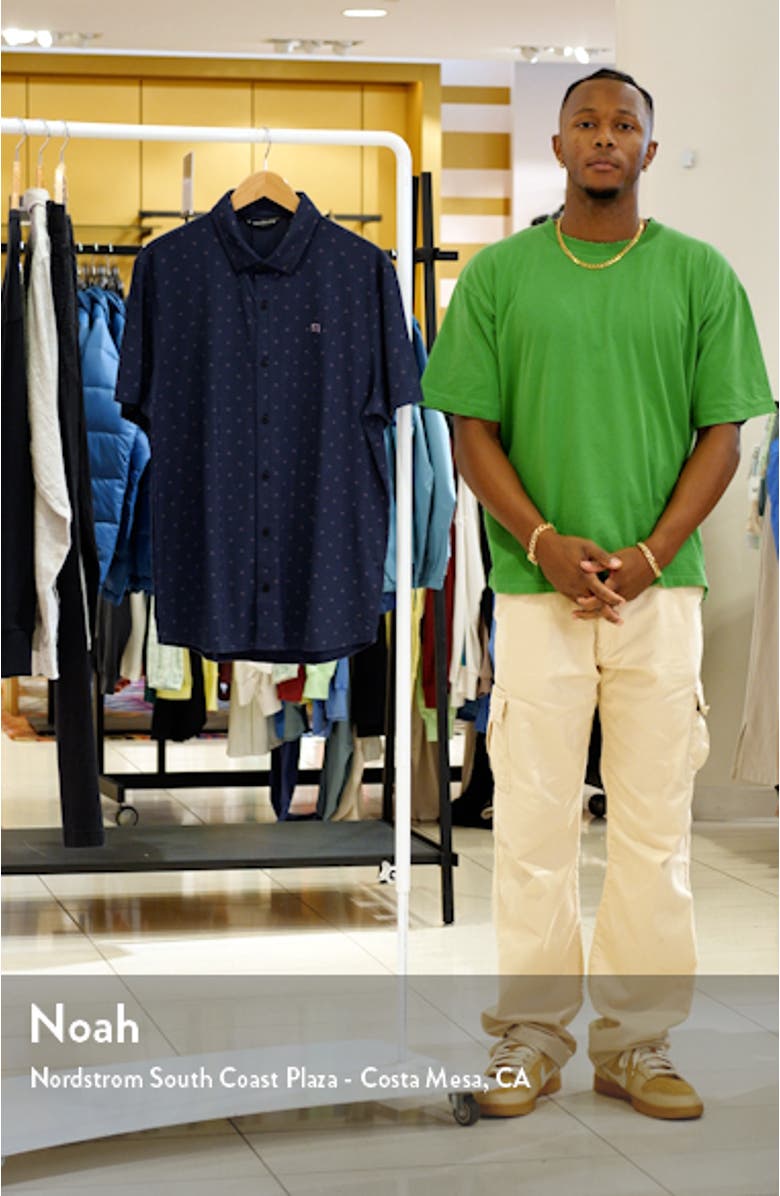 Set a Course Geo Print Knit Short Sleeve Button-Up Shirt, sales video thumbnail