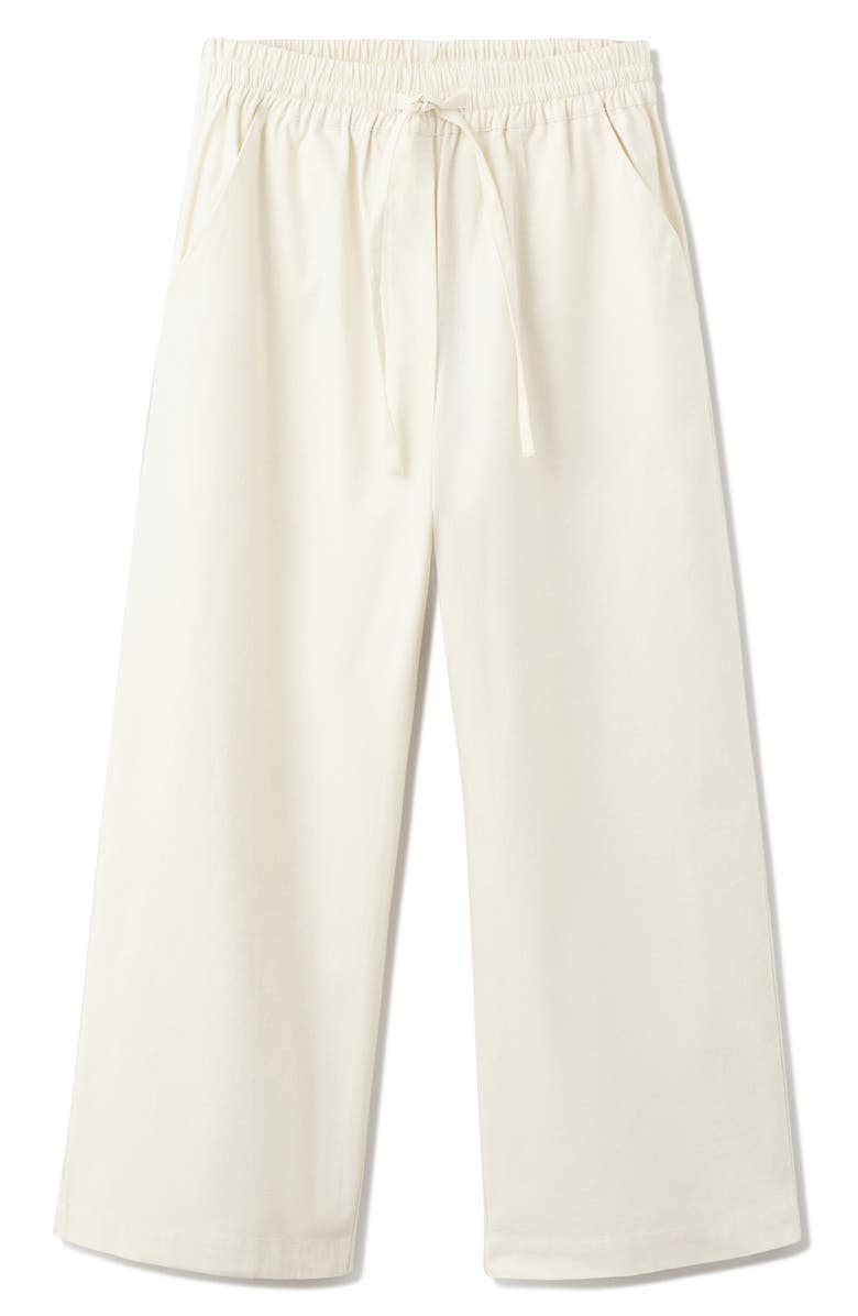 MANGO Pull-On Wide Leg Cotton Pajama Pants, Alternate, color, Ivory White
