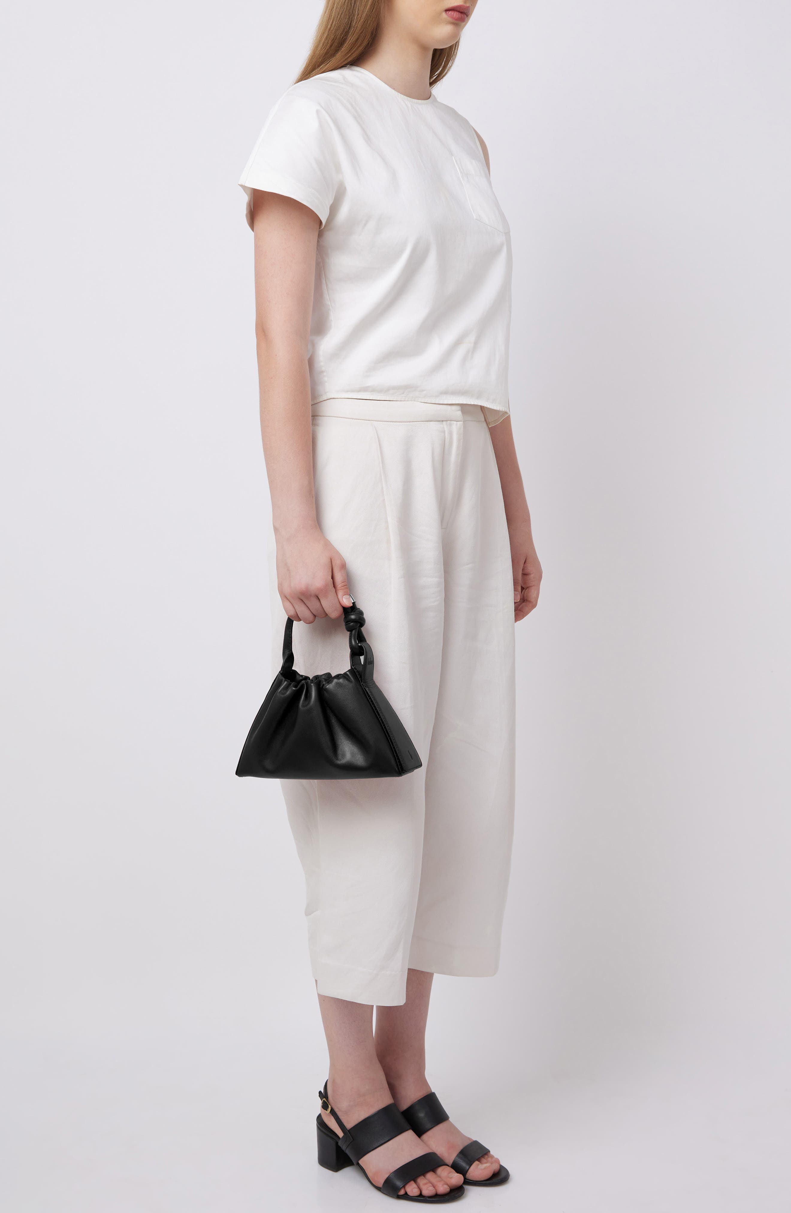 behno Mini Tina Ruched Metallic Leather Baguette Top Handle Bag, Alternate, color, Black