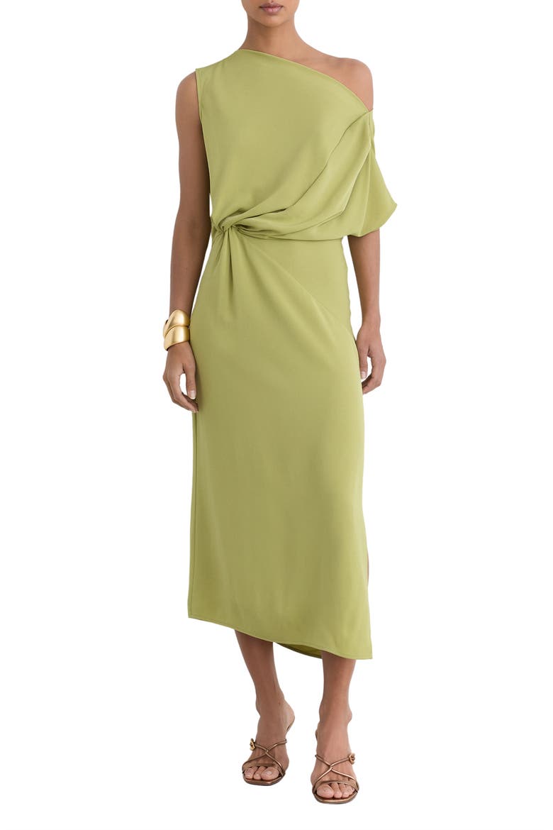 Beth One-Shoulder Midi Dress, Main, color, GREEN