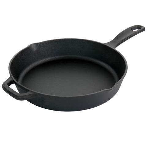 Castaway 12 Inch Cast Iron Round Frying Pan with Dual Spouts