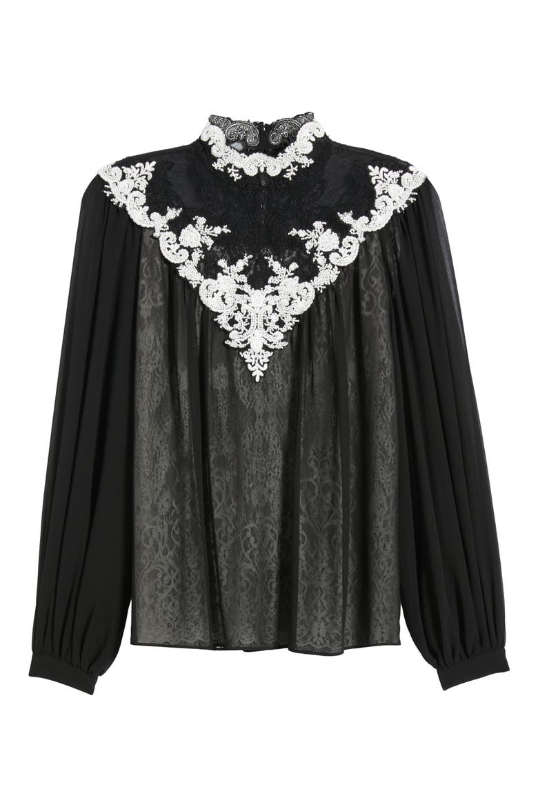 Teagan Embroidered Mock Neck Top, Main, color, BLACK