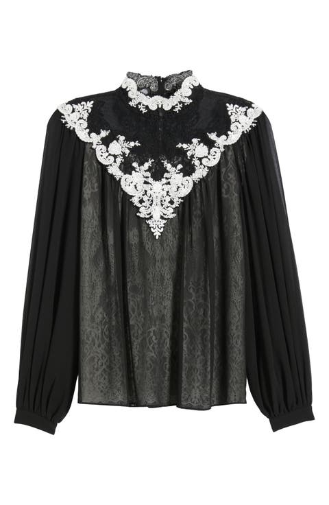 Teagan Embroidered Mock Neck Top