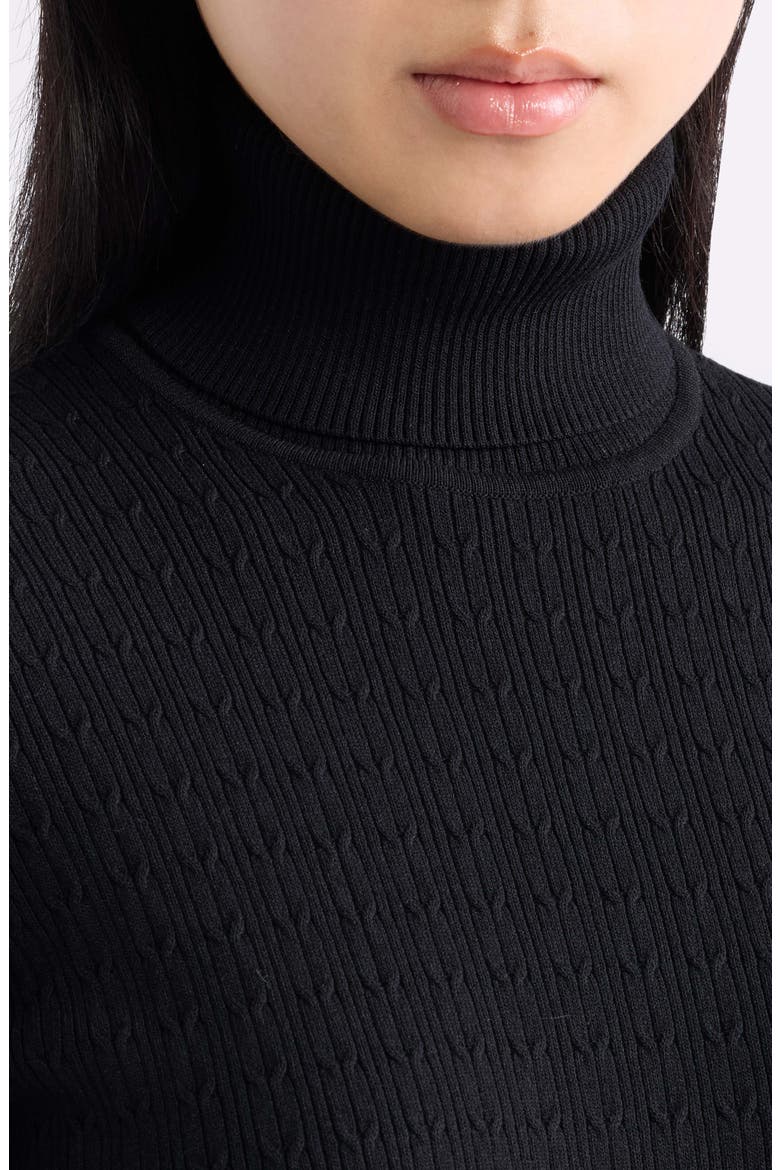 Mini Cable Turtleneck Sweater, Alternate, color, ANNE BLACK