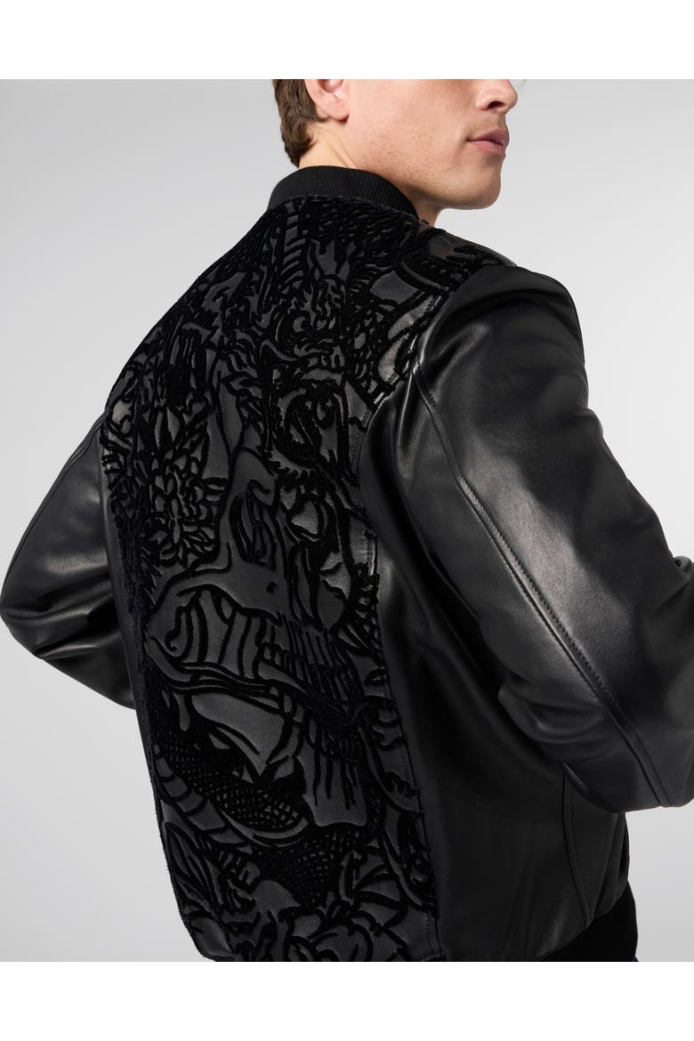 Leather Bomber Dragon Skull Men, Alternate, color, black