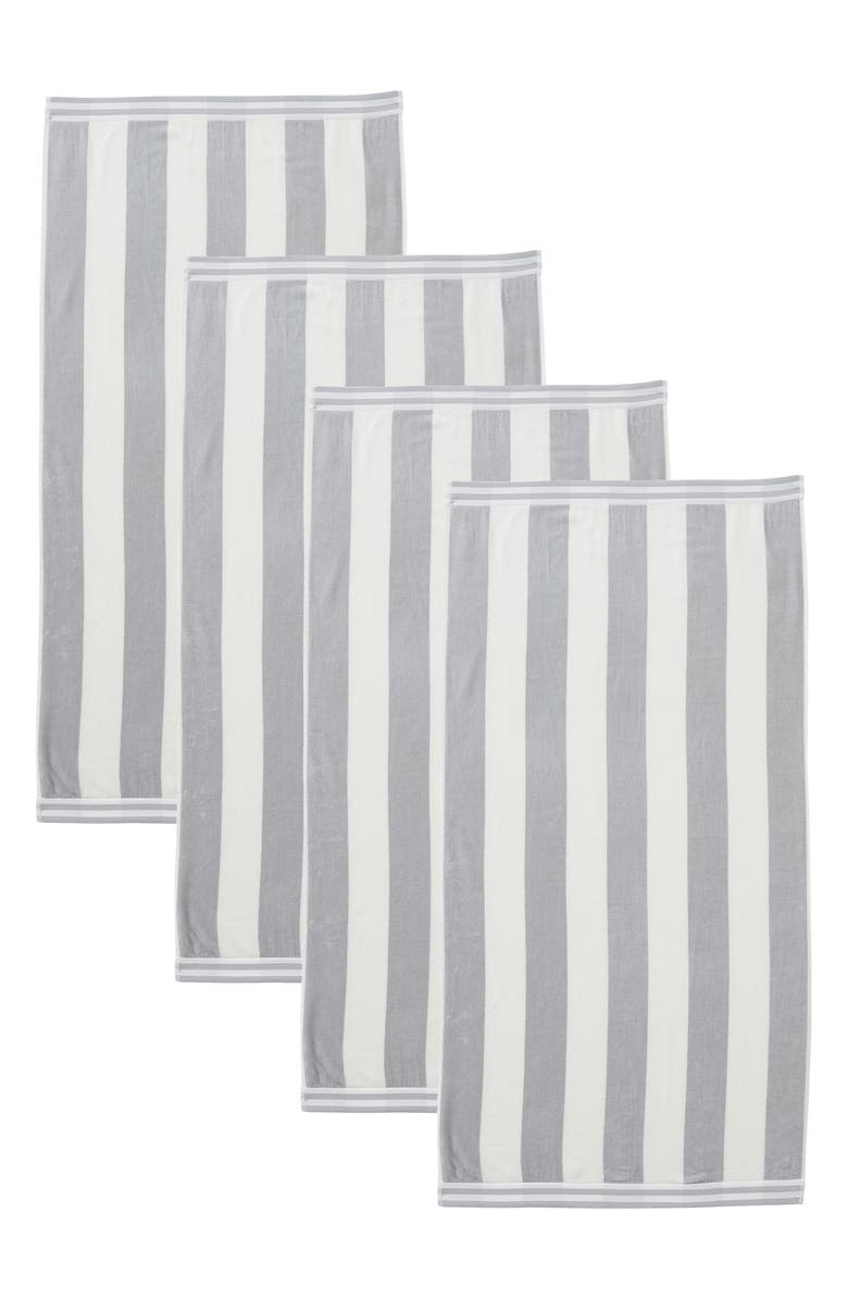 Woven & Weft 4-Pack Pastel Cabana Stripe Bath Towels, Main, color, Pale Grey