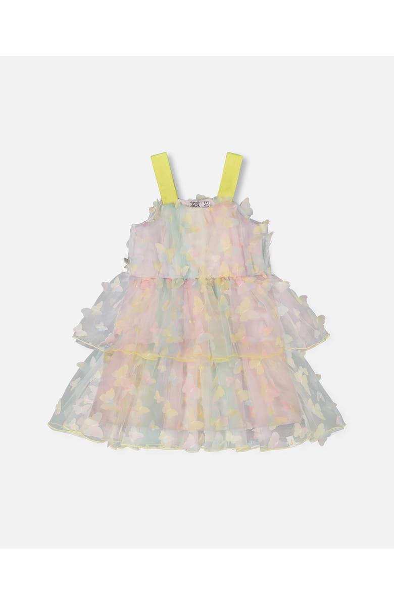 Deux par Deux Girl's Tiered Printed Mesh Dress Multicolored With Butterflies, Main, color, 