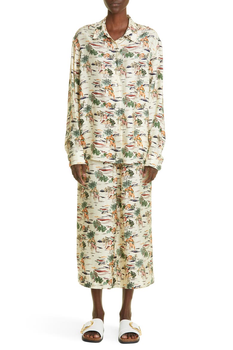 Garo Silk Button-Up Shirt, Alternate, color, NATURAL / MULTI