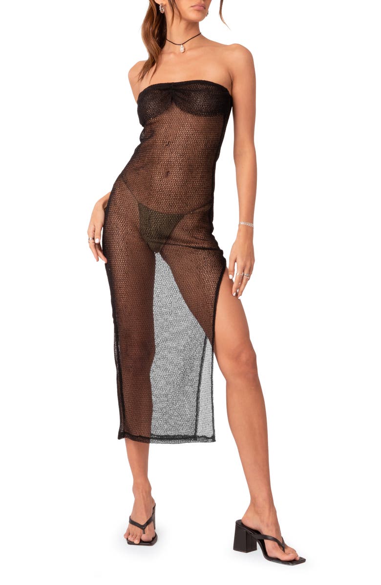 EDIKTED Beachside Sheer Knit Cover-Up Dress, Main, color,