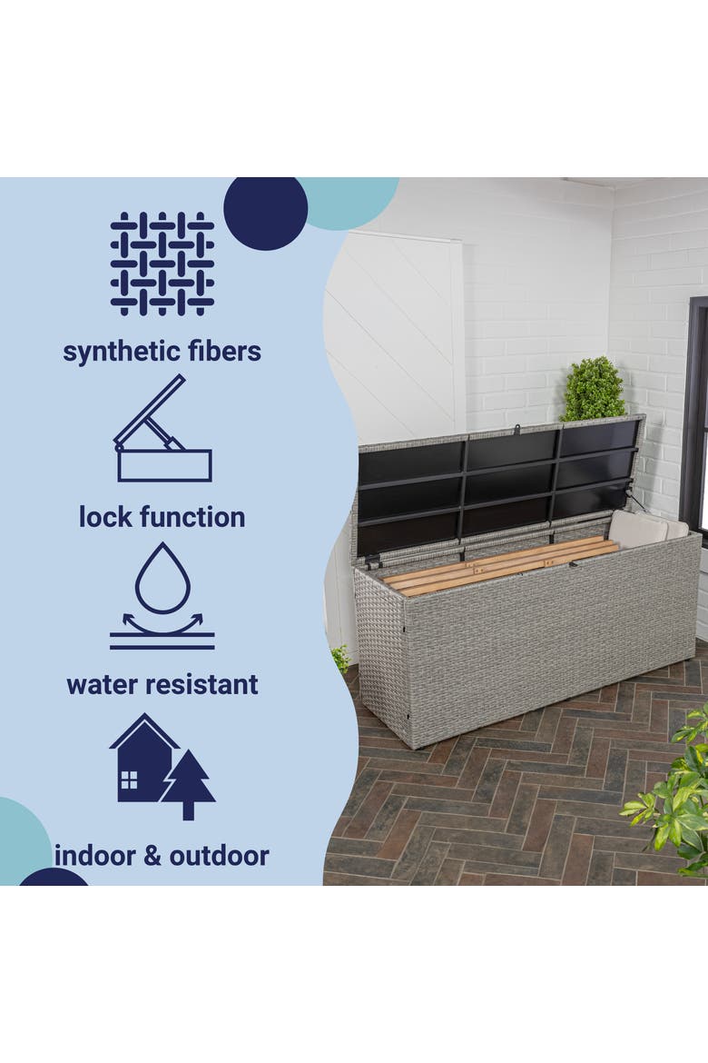 Nino Modern Minimalist Outdoor Faux Wicker Deck and Patio Storage Box, Alternate, color, Gray
