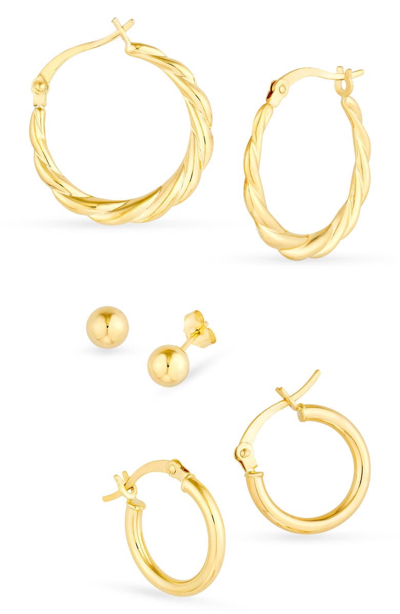 HAWLEY ST Set of 3 14K Gold Mini Stud & Hoop Earrings, Main, color,