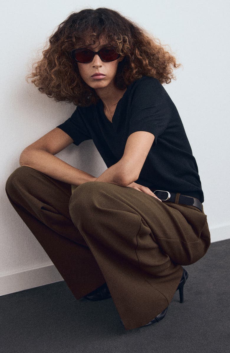 MANGO Belted Pants, Alternate, color, Brown