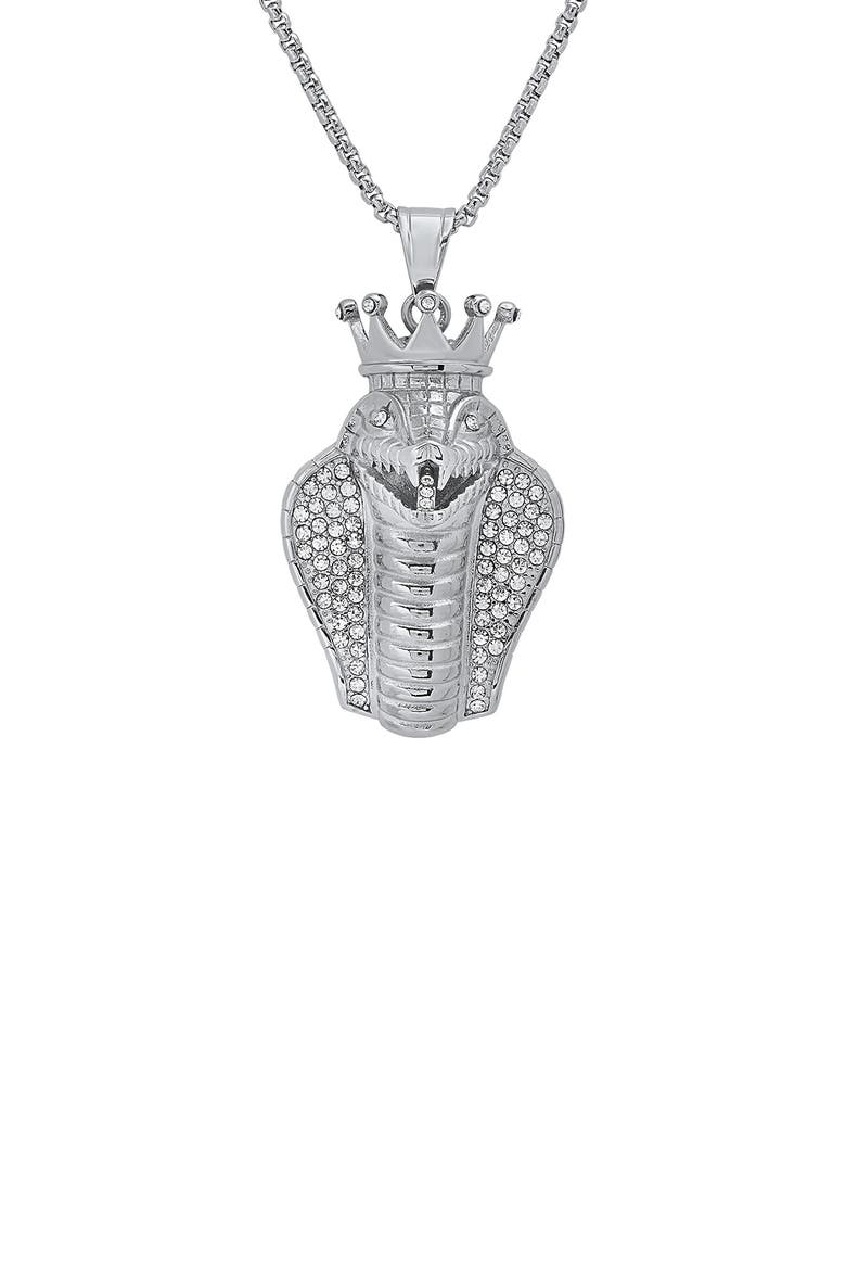 Stainless Steel Simulated Diamond Cobra Pendant Necklace, Main, color, METALLIC