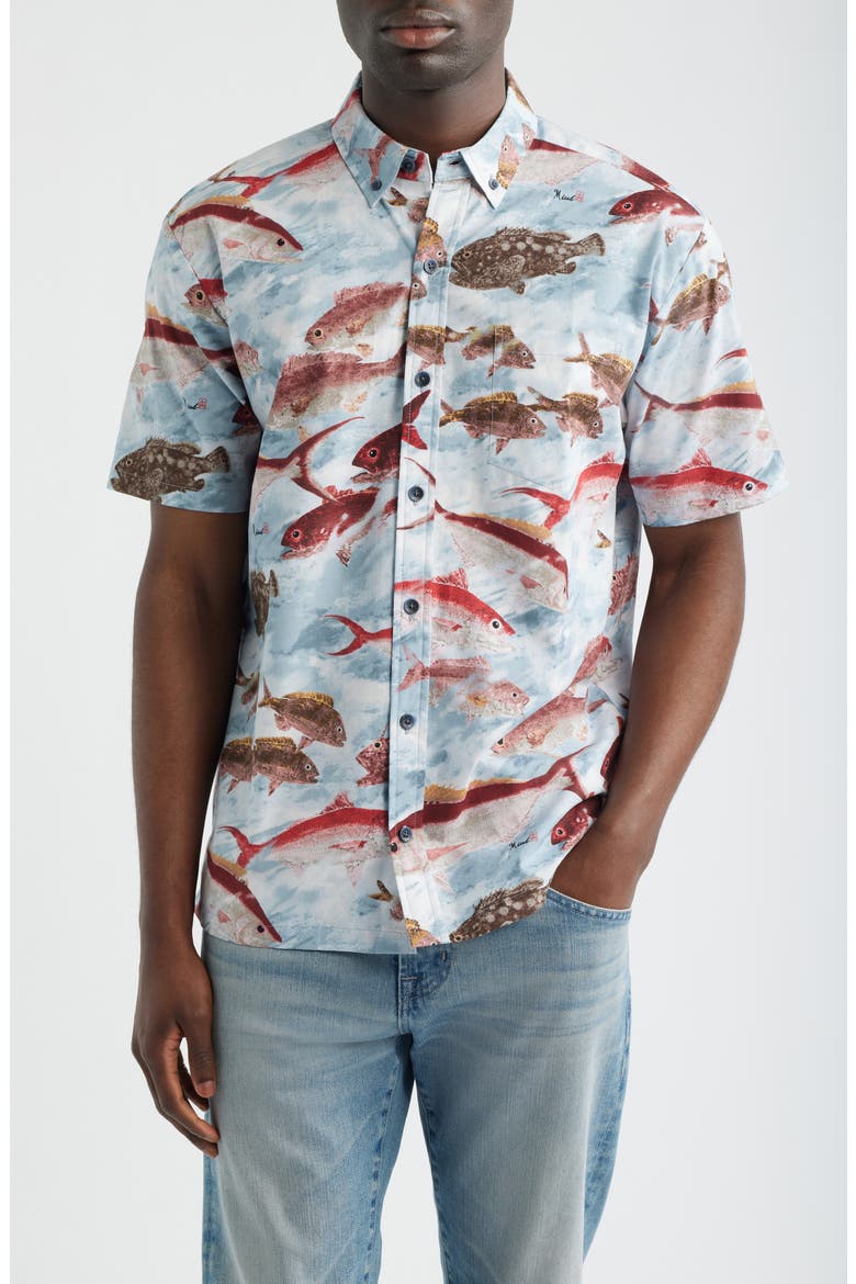 Micah's Catch Short Sleeve Button-Down Shirt, Main, color, SILVER BLUE