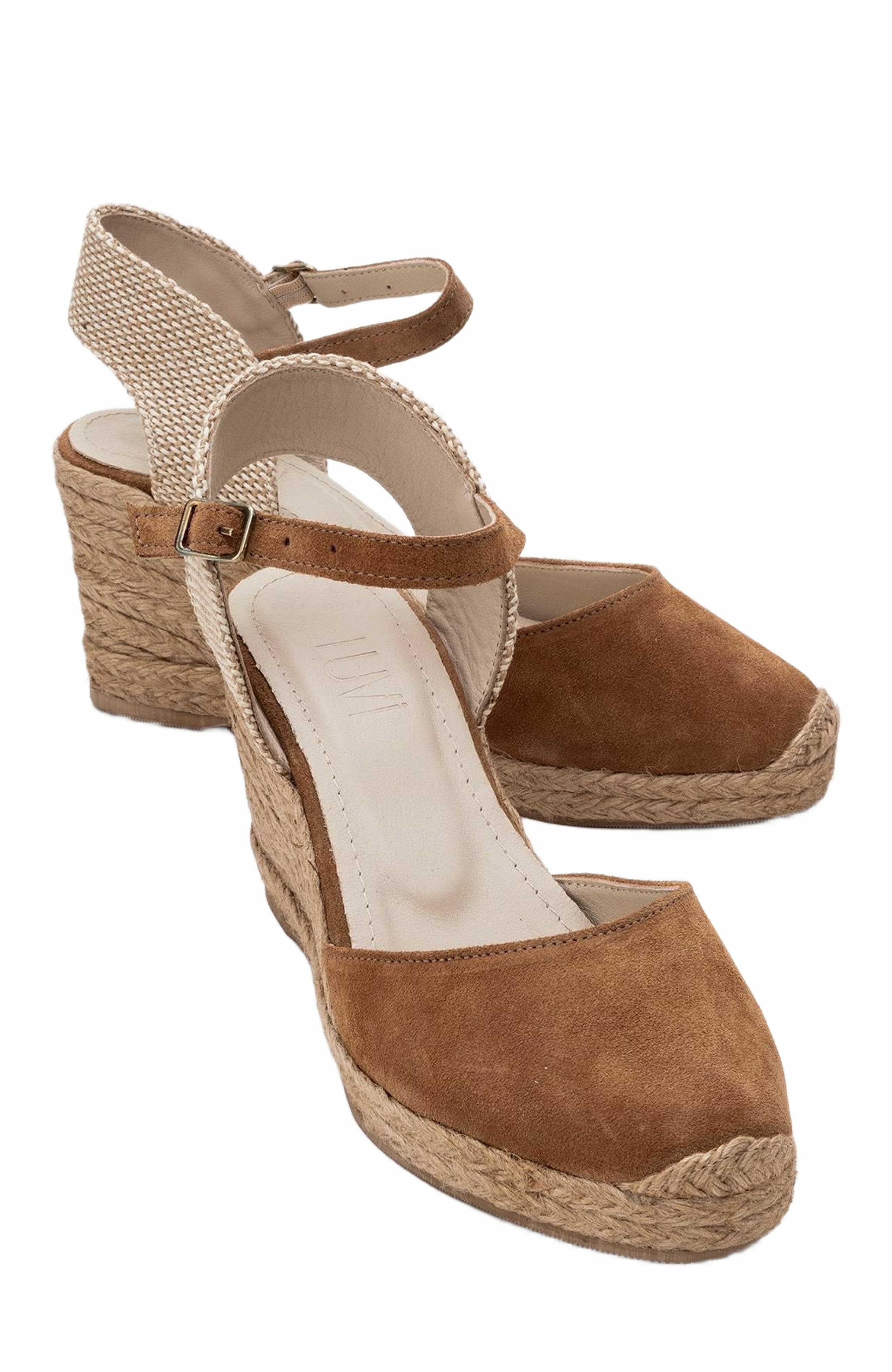 Forever & Always Shoes Sinta Suede Leather Platform Espadrille, Main, color, Cognac Brown Suede Leather