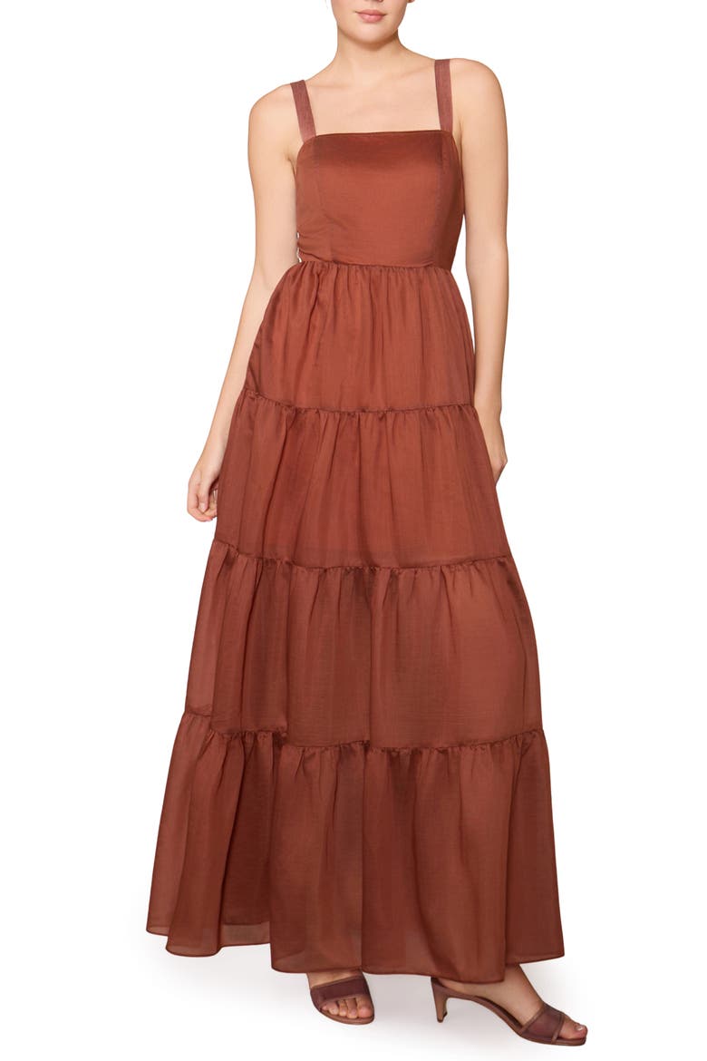 Tiered Satin Maxi Dress, Main, color, RUST