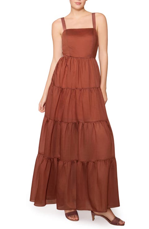 Tiered Satin Maxi Dress