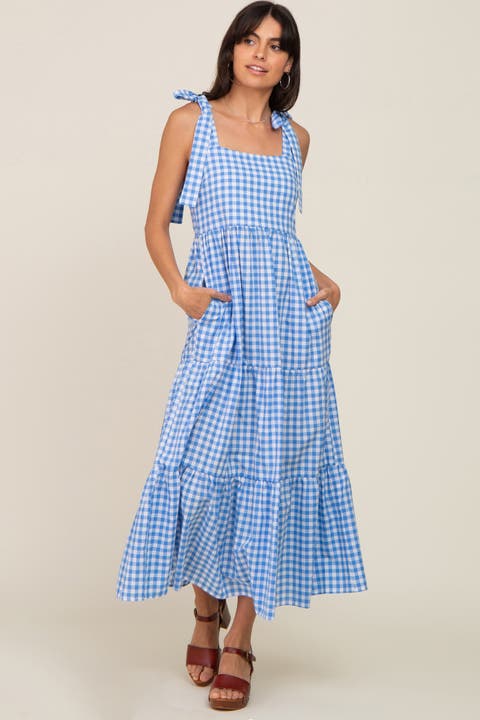Checkered Sleeveless Tiered Maxi Dress