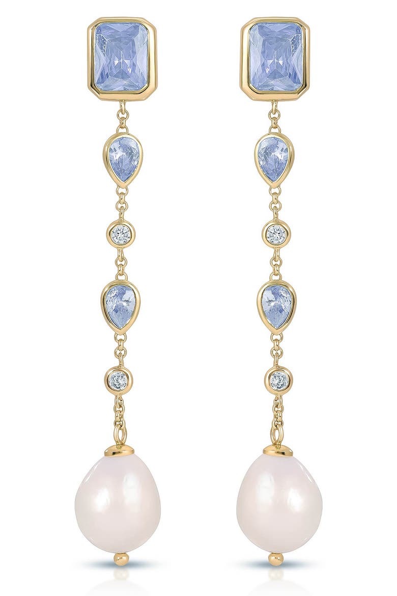 Gleaming Cubic Zirconia Linear Earrings, Main, color, BLUE