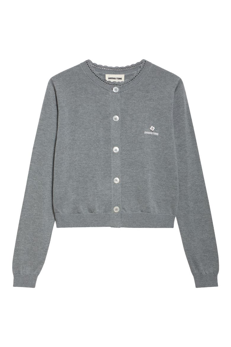 Logo Stitch Silk & Cashmere Cardigan, Alternate, color, GREY