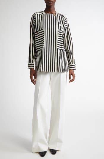Max Mara Polonia Wide Leg Stretch Virgin Wool Canvas Pants