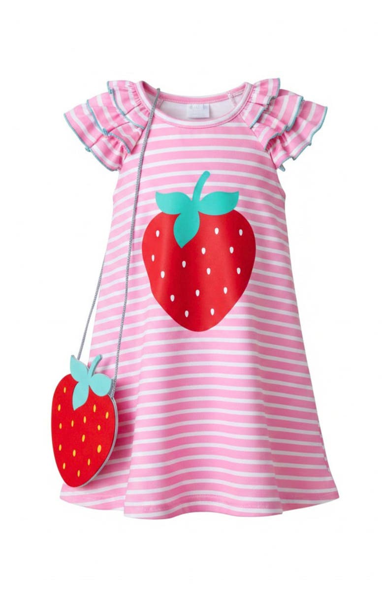 Mia Belle Girls Strawberry Cutie Summer Dress and Purse Set, Main, color, Pink
