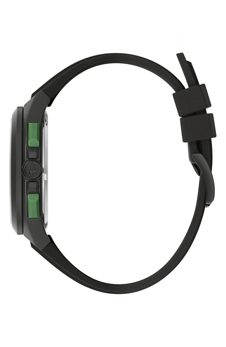 BULOVA Maquina Chronograph Silicone Strap Watch, 46mm, Alternate, color, Black