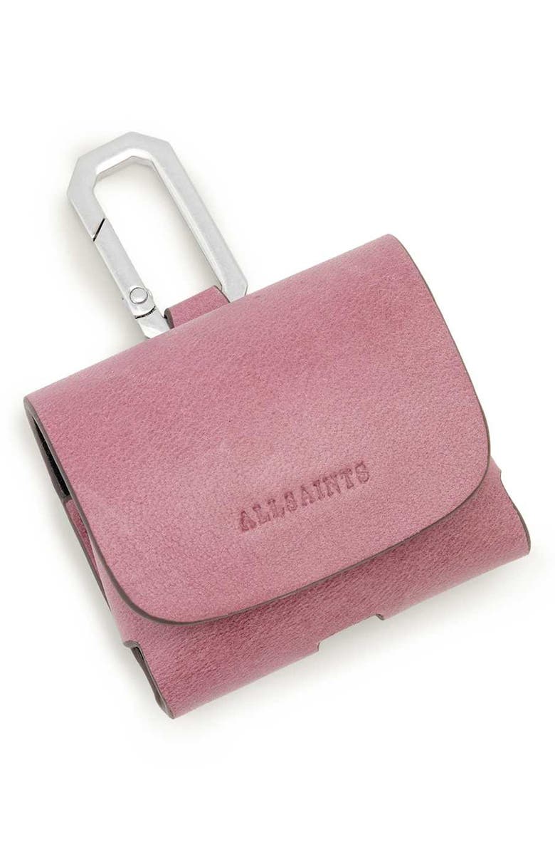 AllSaints Hex Leather AirPod Case, Alternate, color, Raspberry Pink