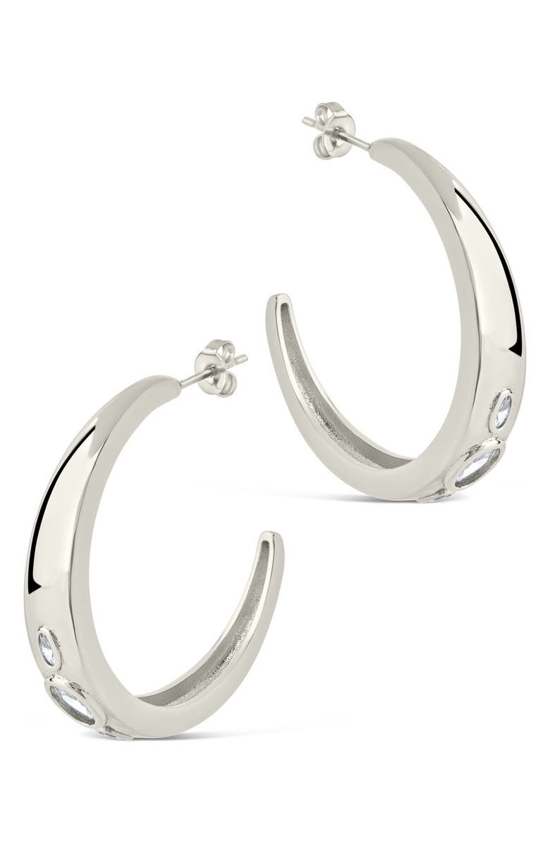 Sterling Forever Soren Cubic Zirconia Hoop Earrings, Alternate, color, Silver