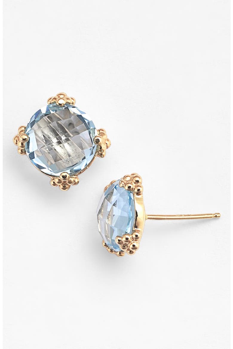 Dew Drop Stud Earrings, Main, color, BLUE TOPAZ/ YELLOW GOLD
