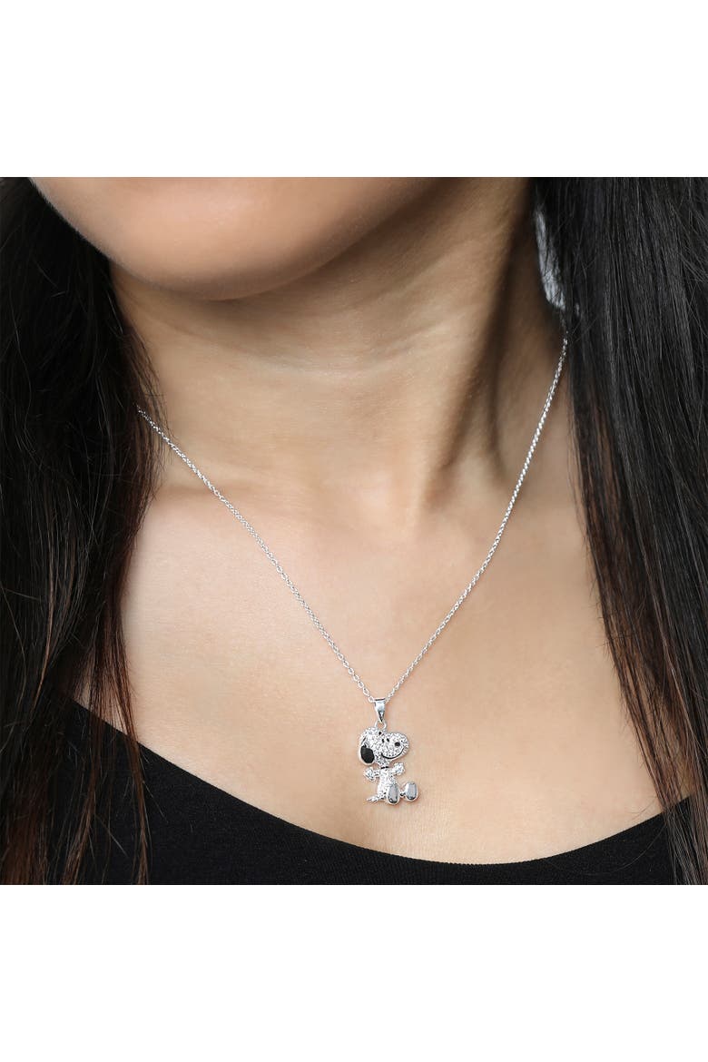 Snoopy Silver Plated 3D Pave Pendent, 18'' Chain, Alternate, color, Silver
