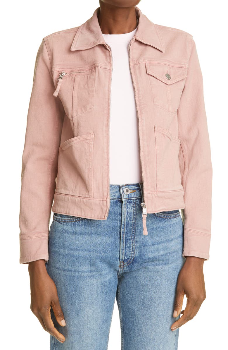 Club Monaco Zip Front Stretch Cotton Trucker Jacket, Main, color,
