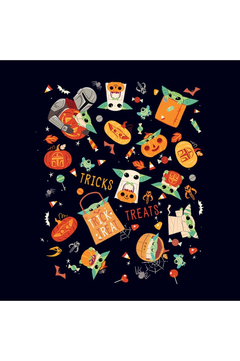 Women's Star Wars The Mandalorian Halloween Candy Collage  Graphic T-Shirt, Alternate, color, Navy Blue