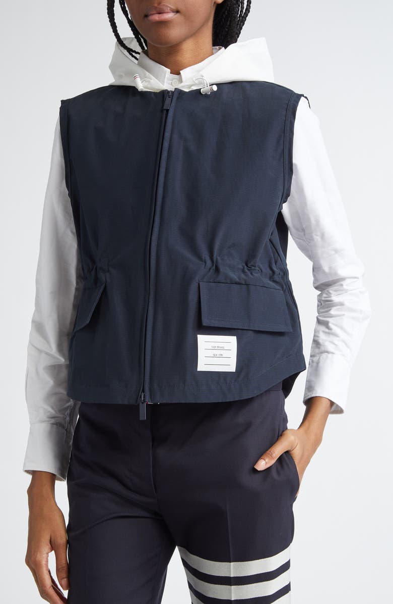 Thom Browne Contrast Hooded Ripstop Vest, Alternate, color, Navy