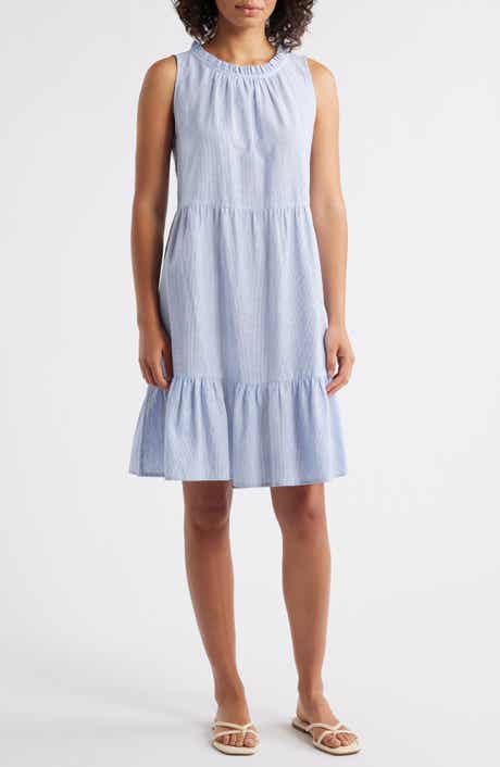 beachlunchlounge Saison Sleeveless Tiered Linen & Cotton Dress