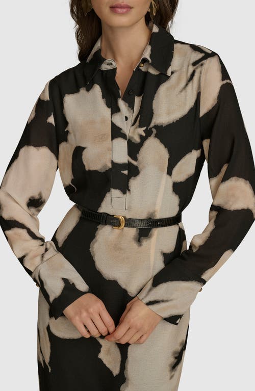 DONNA KARAN DONNA KARAN NEW YORK FLORAL PRINT LONG SLEEVE SHIRTDRESS