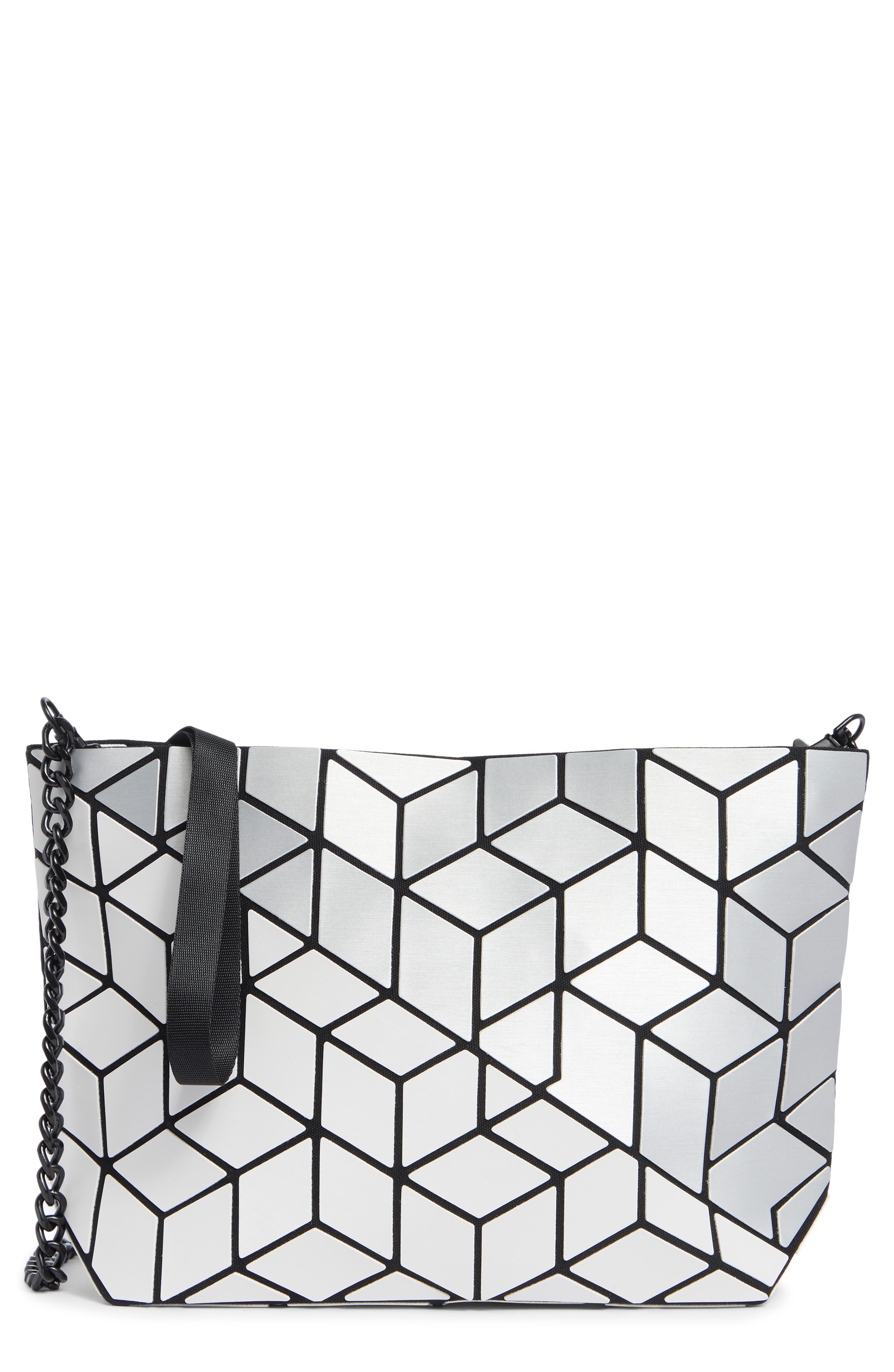 Diagnoal Geo Clutch, Main, color, WHITE/ SILVER