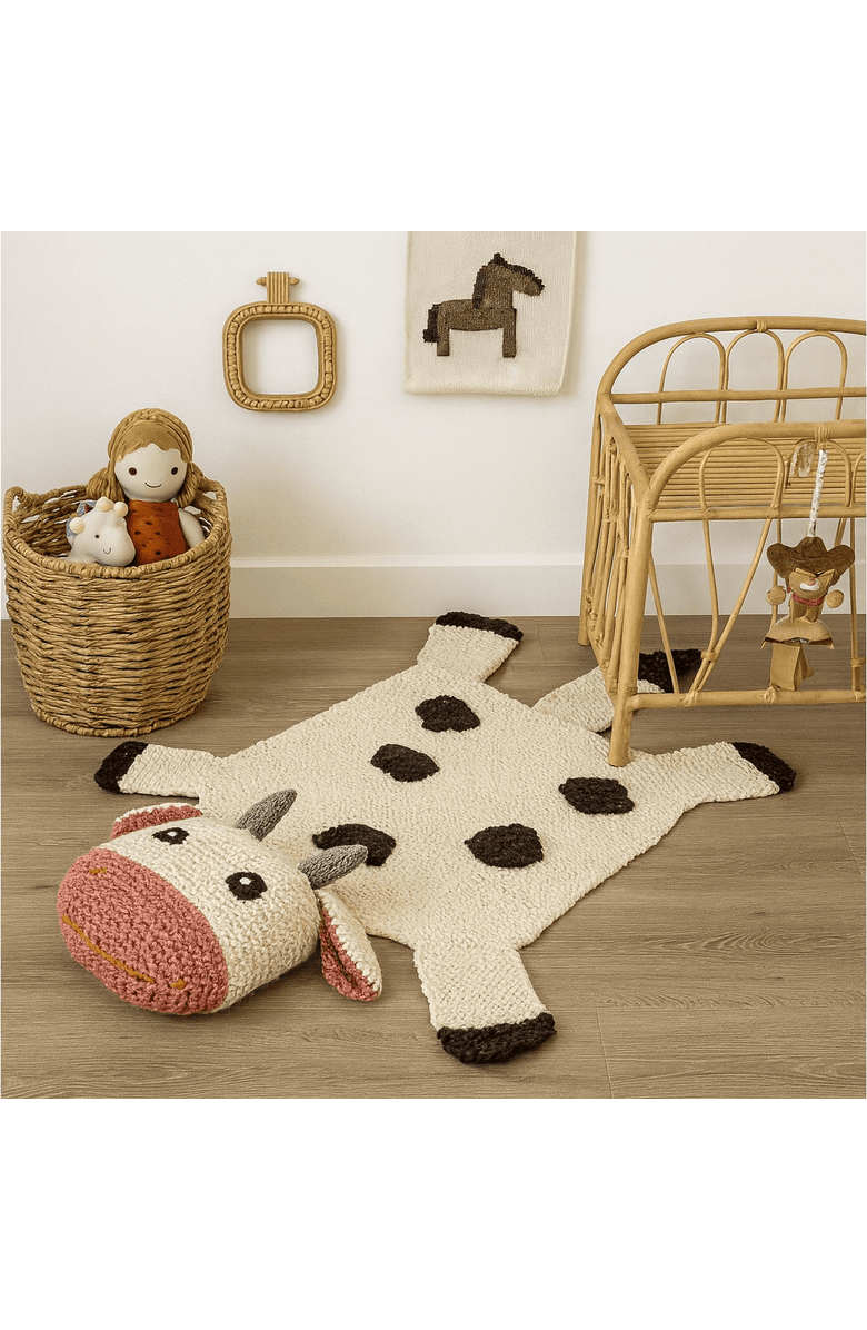 Finn + Emma Organic Wool Play Mat + Nursery Rug | Cow, Alternate, color, White