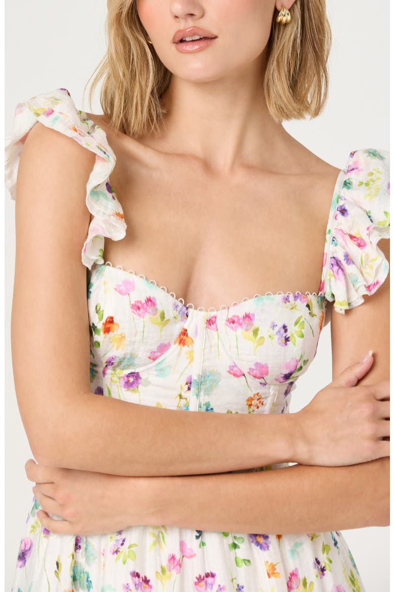 Wedelia Floral Print A-Line Dress, Alternate, color, CREAM PURPLE FLORAL