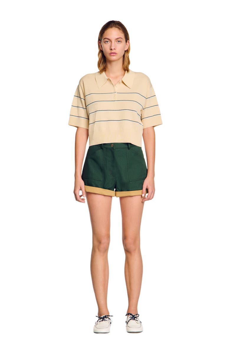 SANDRO Cropped striped knitted sweater, Main, color,