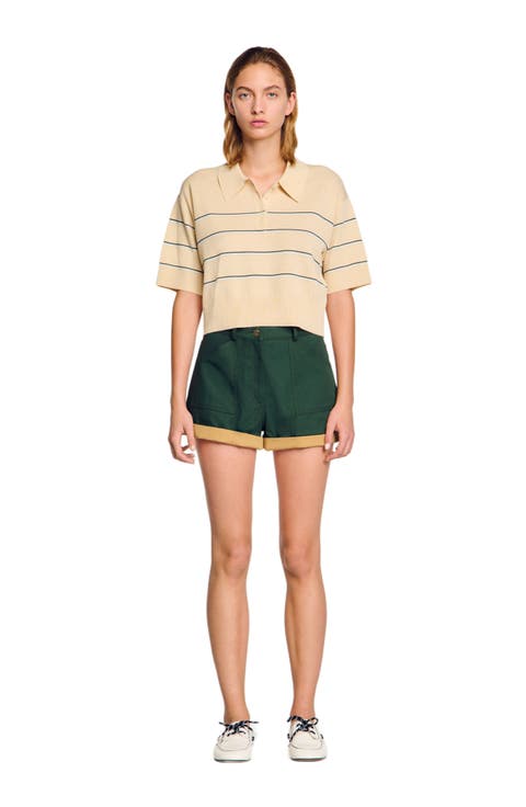 Cropped striped knitted sweater