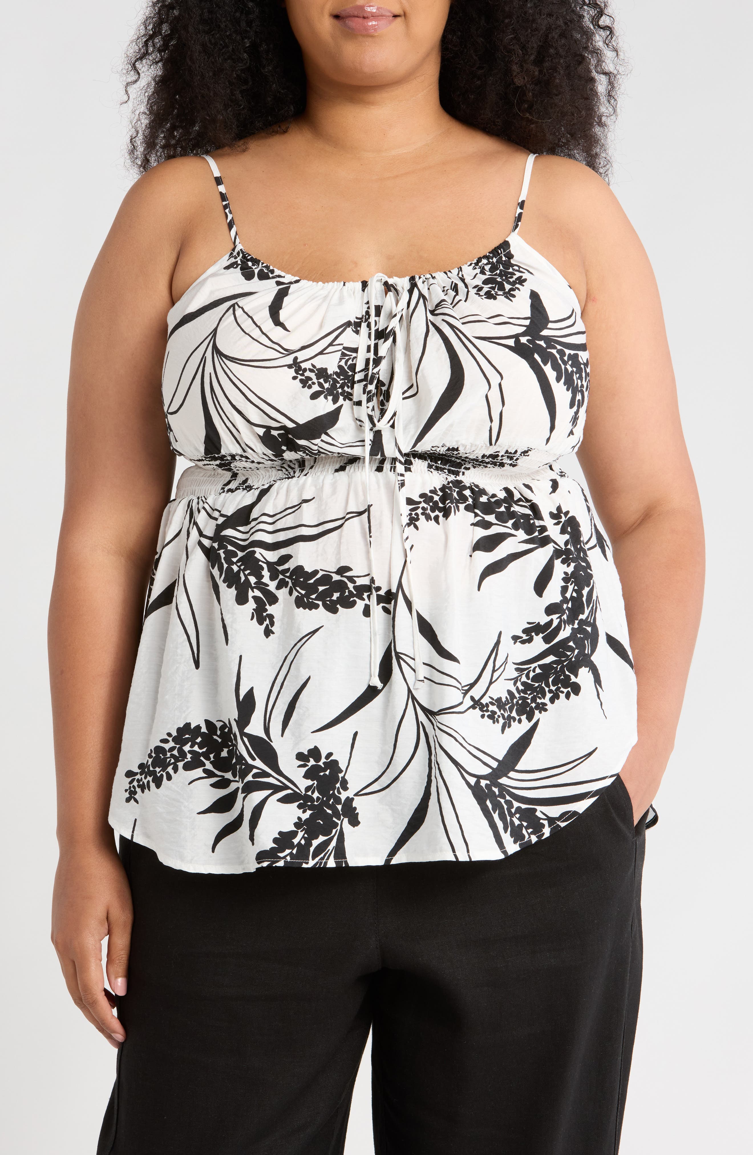 Renee C Leaf Print Smocked Peplum Camisole