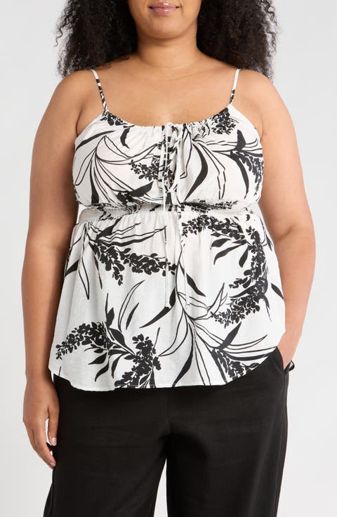 Leaf Print Smocked Peplum Camisole (Plus)